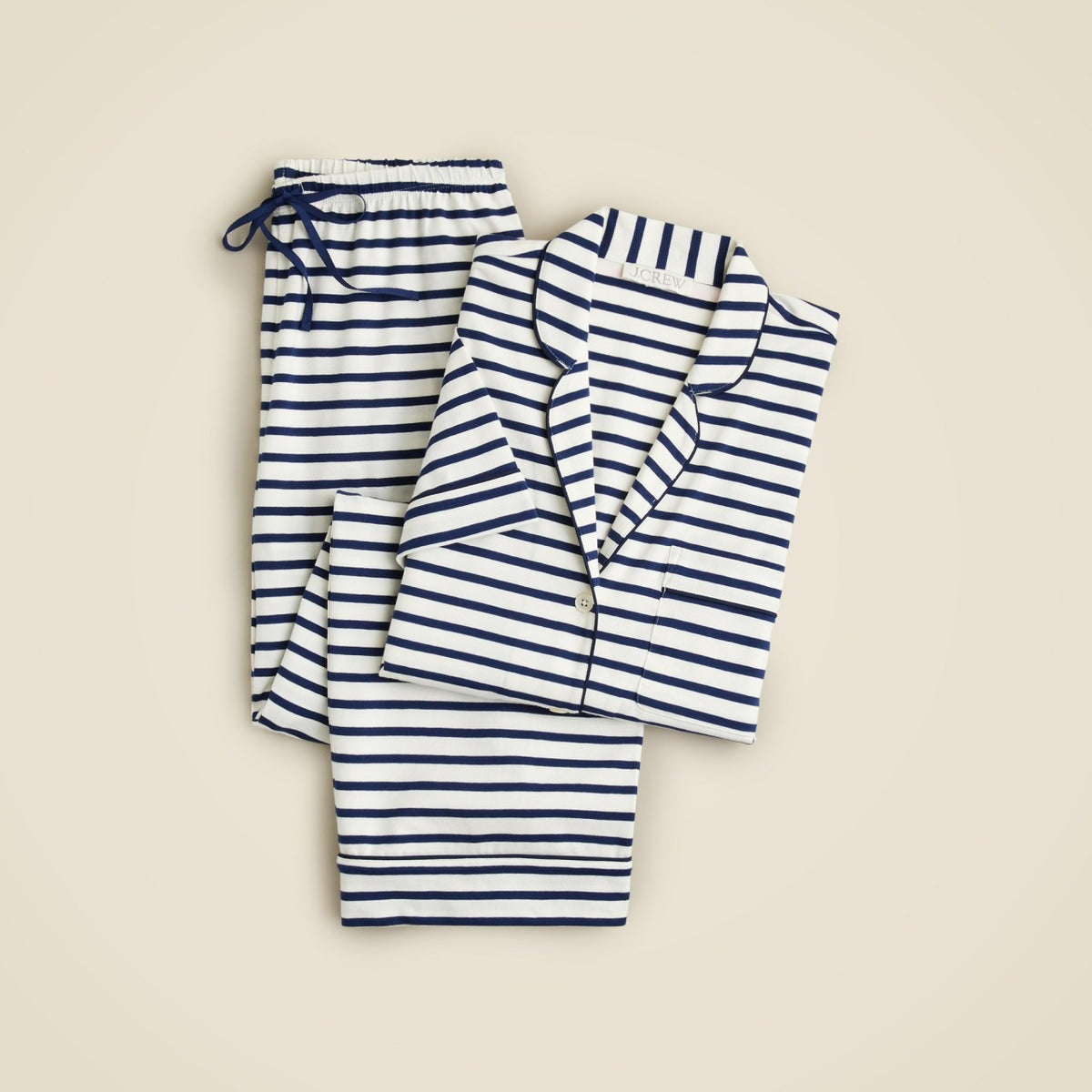 Women Dreamy cotton-blend short-sleeve pajama pant set in stripe - J.Crew