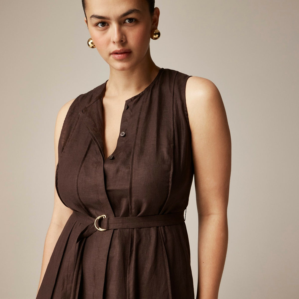 Women Seamed linen dress with removable belt - J.Crew