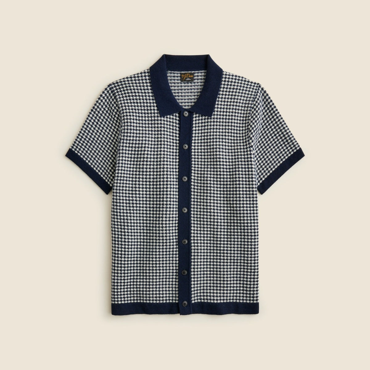 Men Short-sleeve cashmere cardigan sweater-polo in houndstooth - J.Crew