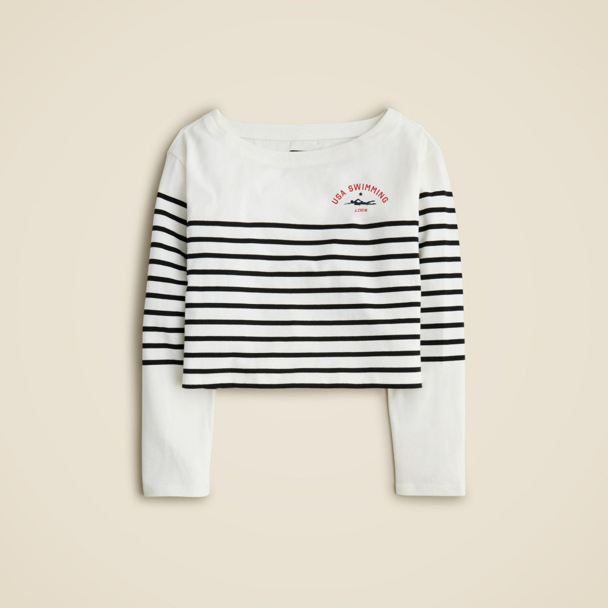 Women Limited-edition USA Swimming® X J.Crew cropped boatneck T-shirt in striped mariner cotton - J.Crew