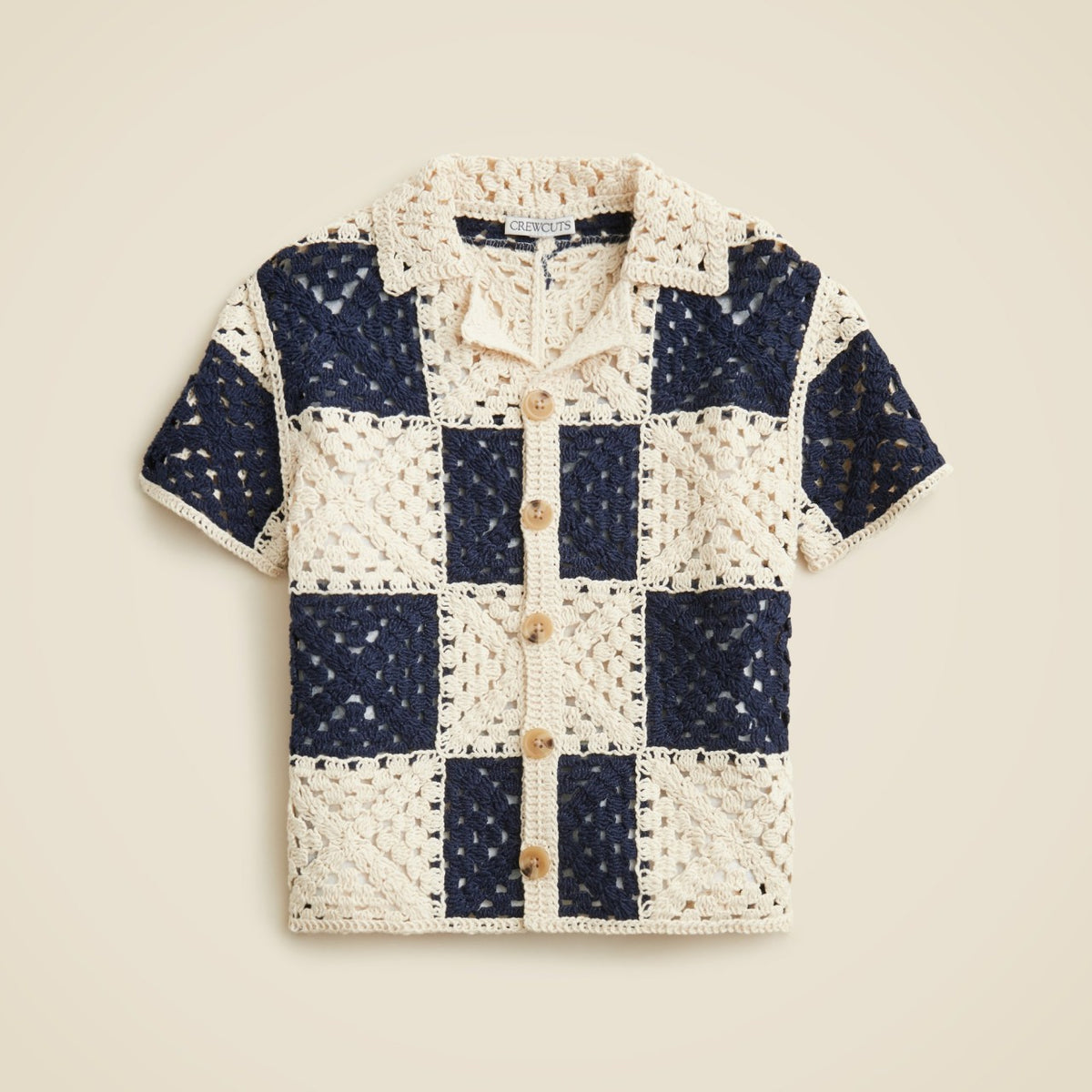 Kids Kids' short-sleeve checker crochet camp shirt - J.Crew
