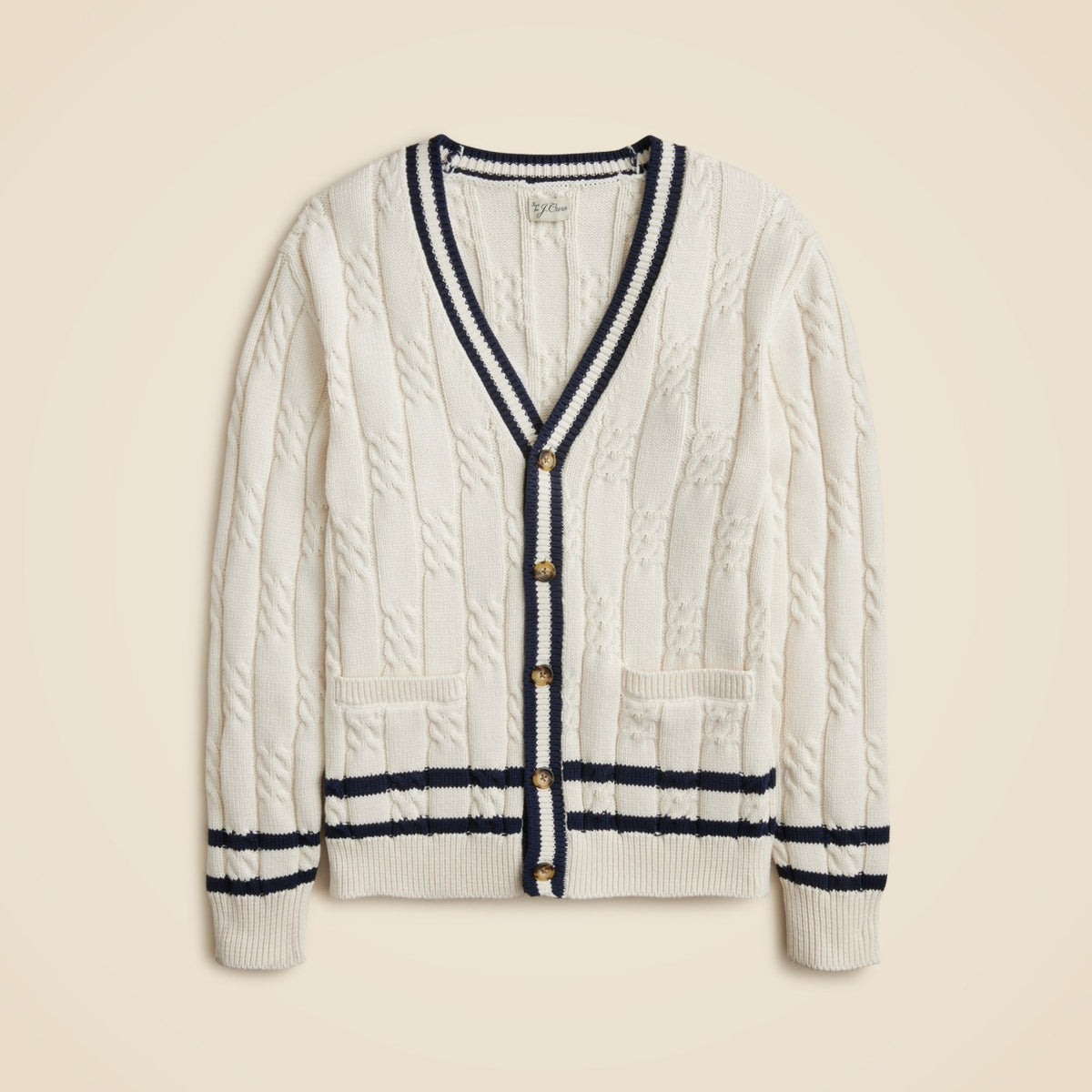 Men Cotton cable-knit varsity cardigan - J.Crew