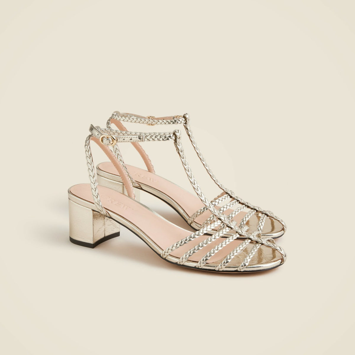 Women Shay braided-strap block-heel sandals in metallic leather - J.Crew