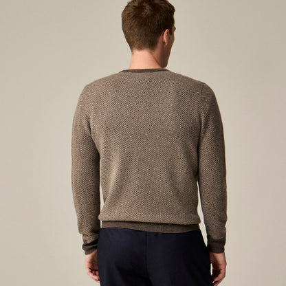 Men Cashmere herringbone jacquard crewneck sweater - J.Crew