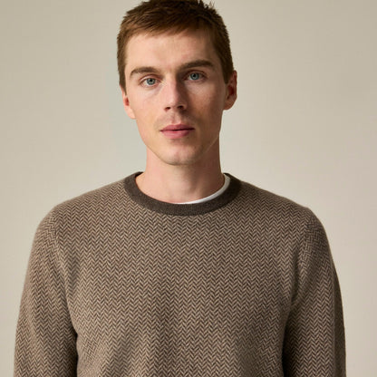 Men Cashmere herringbone jacquard crewneck sweater - J.Crew