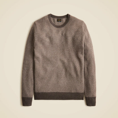 Men Cashmere herringbone jacquard crewneck sweater - J.Crew