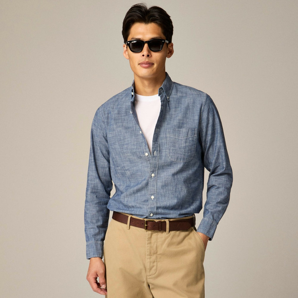 Men Organic cotton chambray shirt in one-year wash - J.Crew
