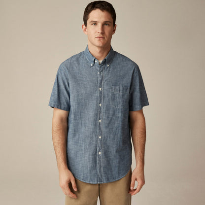 Men Short-sleeve indigo organic chambray shirt - J.Crew