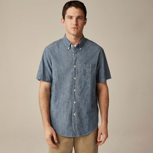 Men Short-sleeve indigo organic chambray shirt - J.Crew
