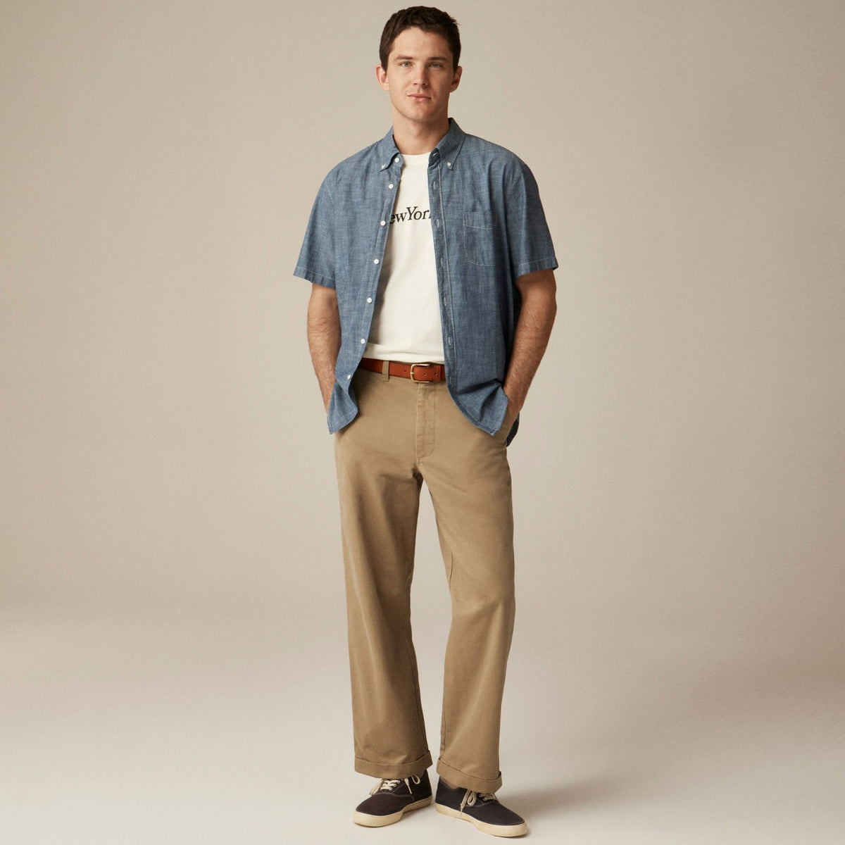 Men Short-sleeve indigo organic chambray shirt - J.Crew