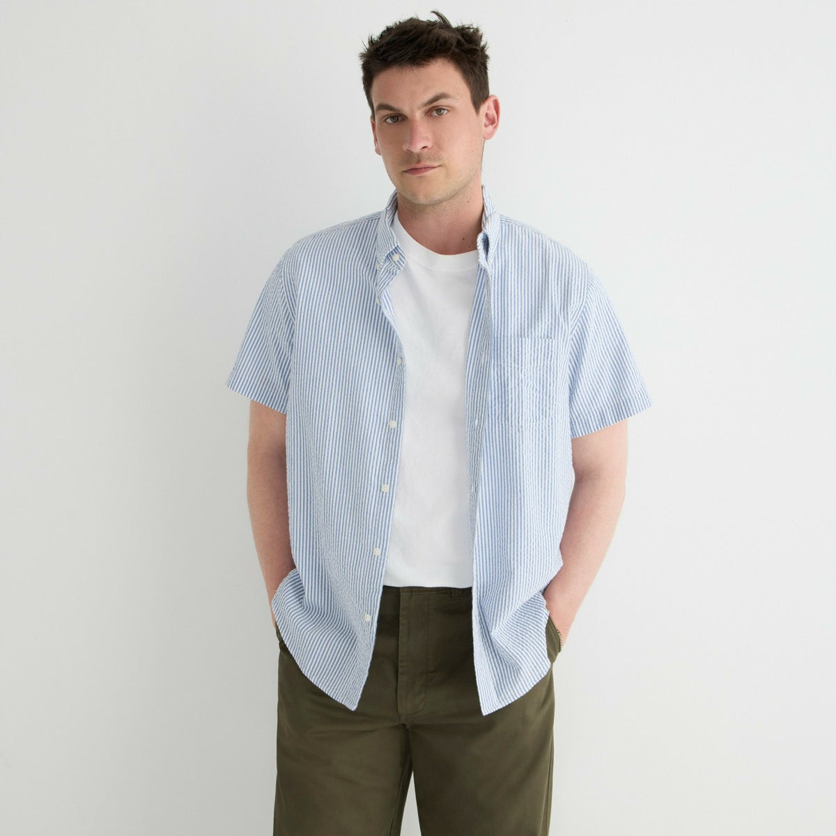 Men Short-sleeve yarn-dyed seersucker shirt - J.Crew