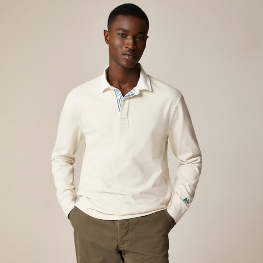 Men Rugby shirt with striped placket - J.Crew