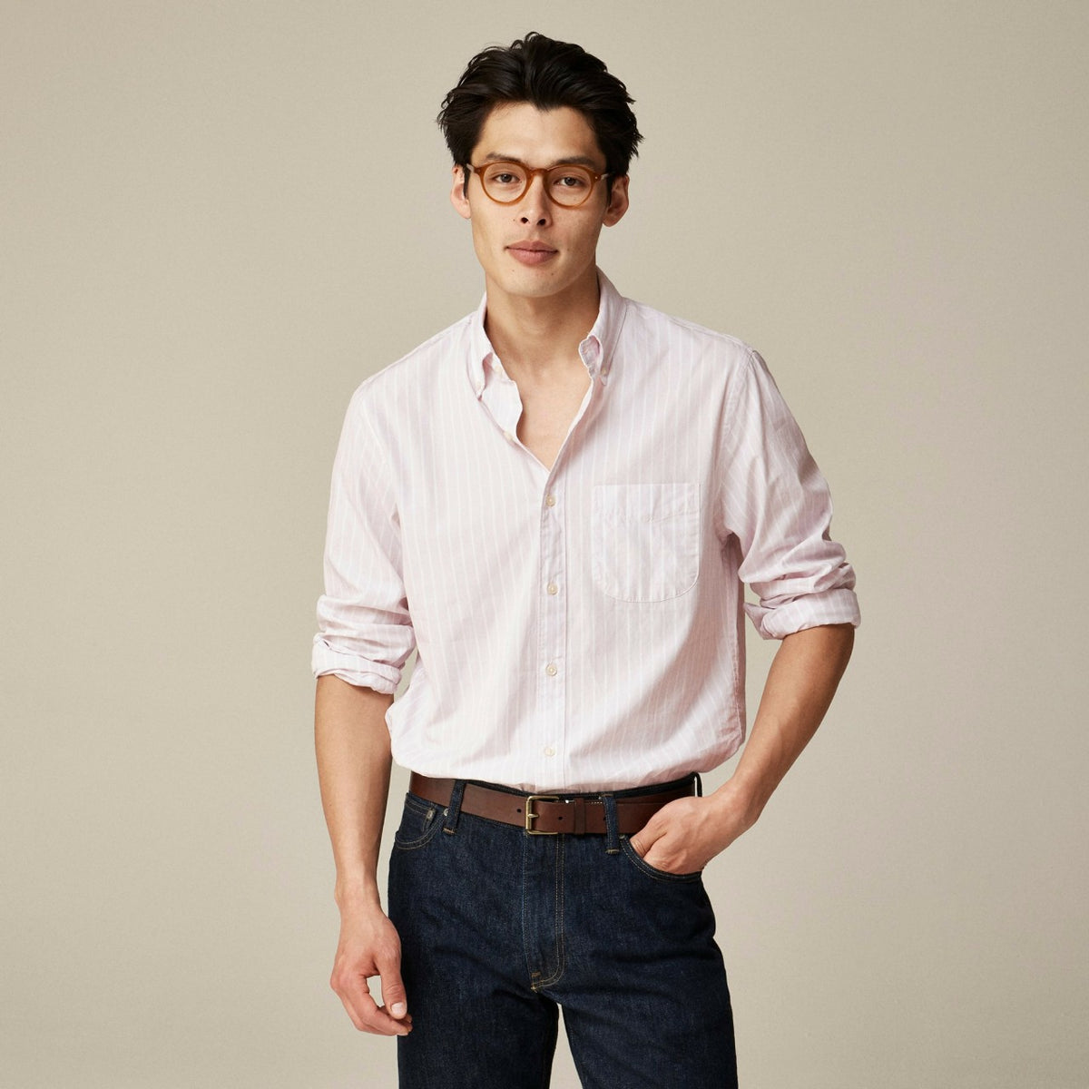 Men Slim Secret Wash cotton poplin shirt in stripe - J.Crew