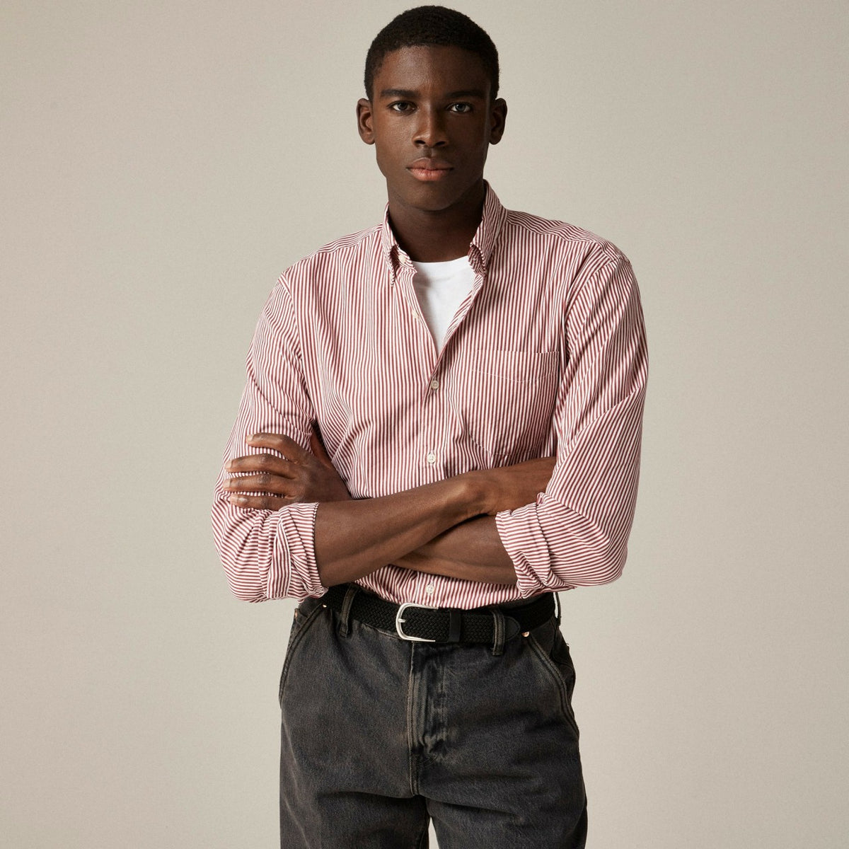 Men Slim Secret Wash cotton poplin shirt in stripe - J.Crew