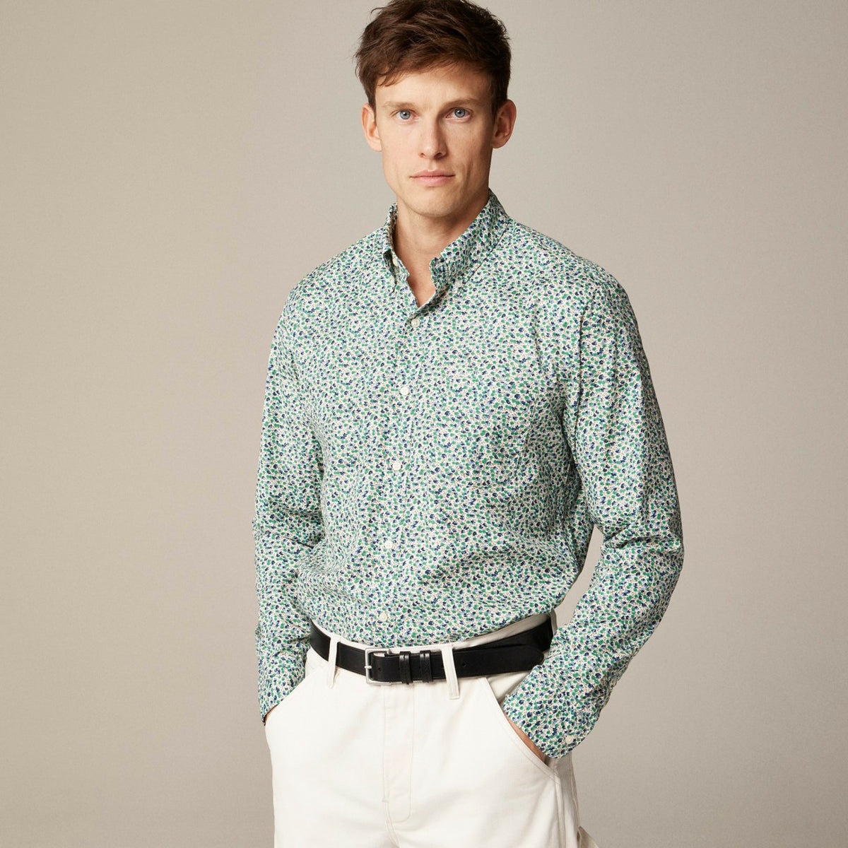 Men Slim Secret Wash cotton poplin shirt in print - J.Crew