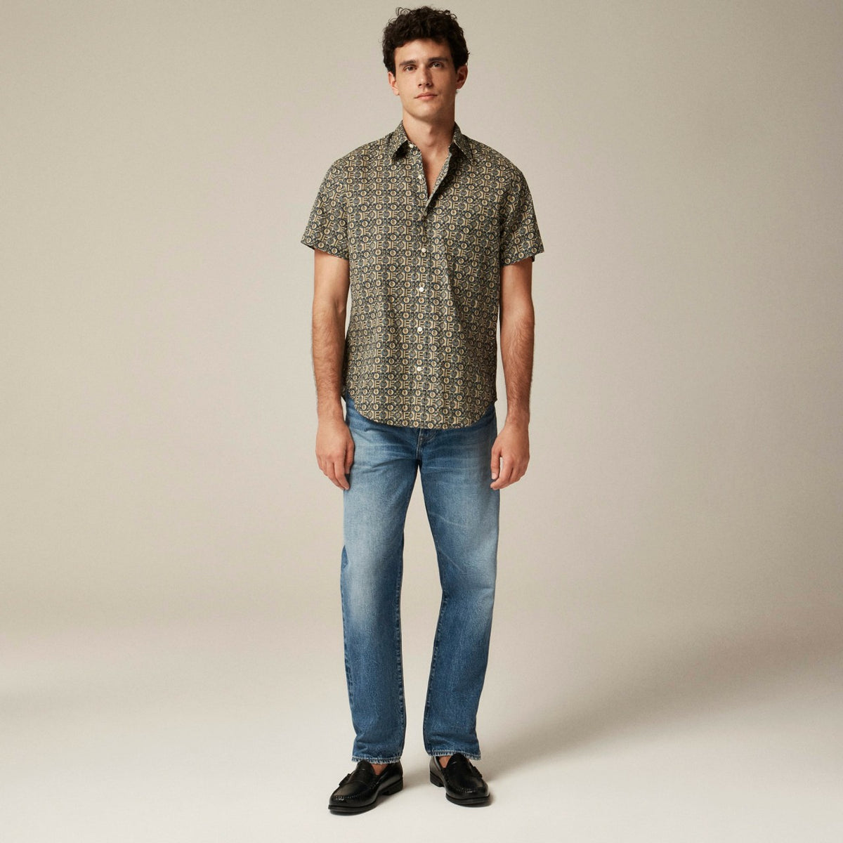 Men Short-sleeve slub cotton-linen blend camp-collar shirt in print - J.Crew