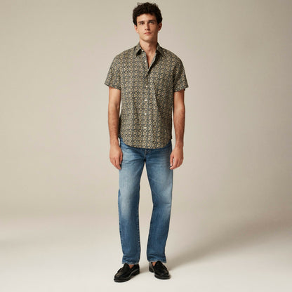Men Short-sleeve slub cotton-linen blend camp-collar shirt in print - J.Crew
