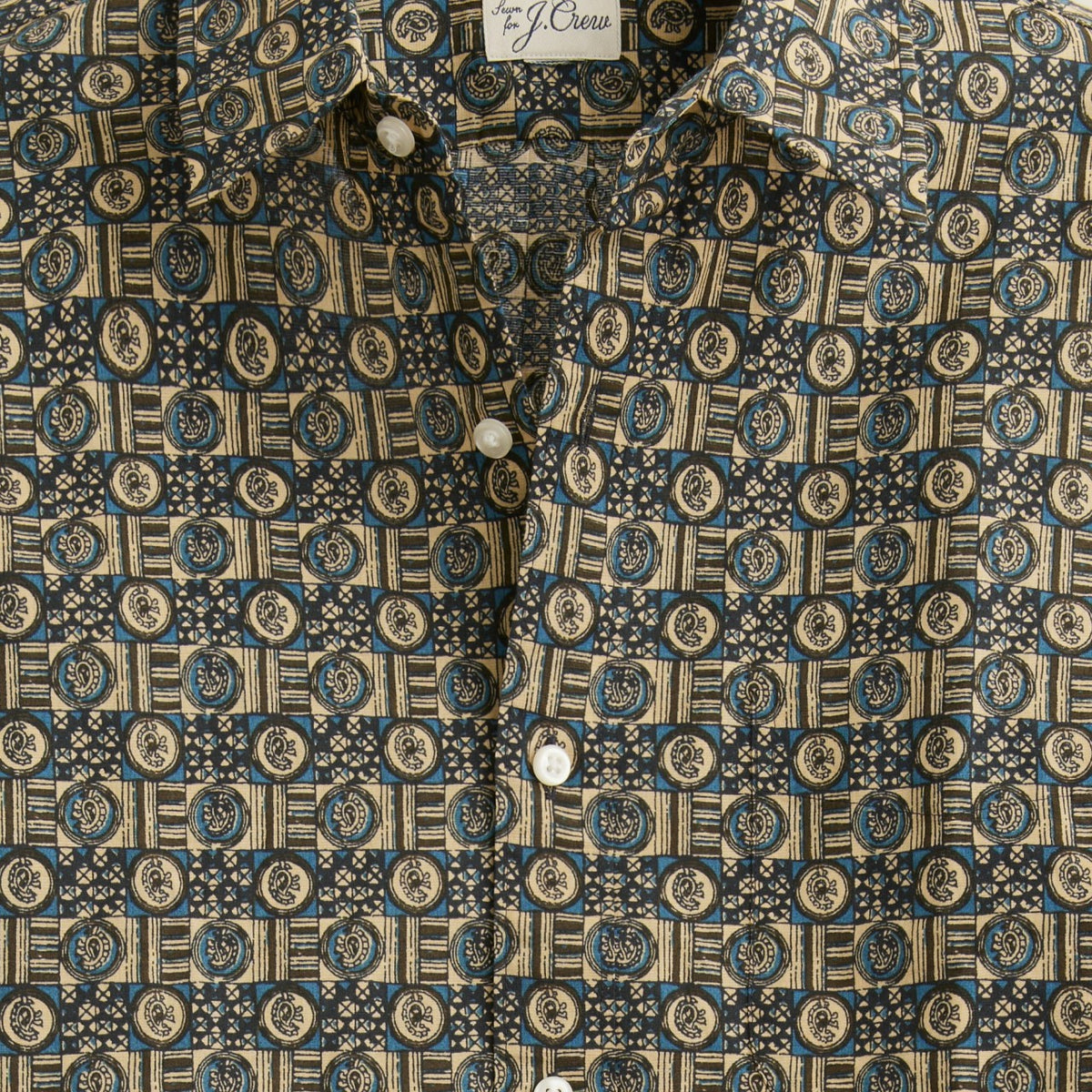 Men Short-sleeve slub cotton-linen blend camp-collar shirt in print - J.Crew