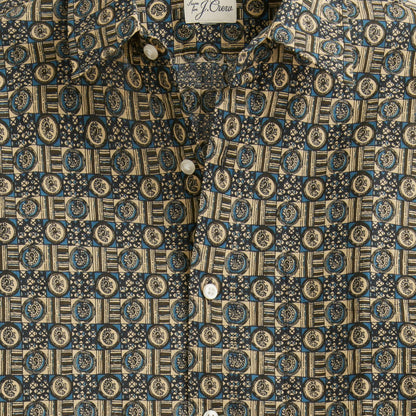 Men Short-sleeve slub cotton-linen blend camp-collar shirt in print - J.Crew