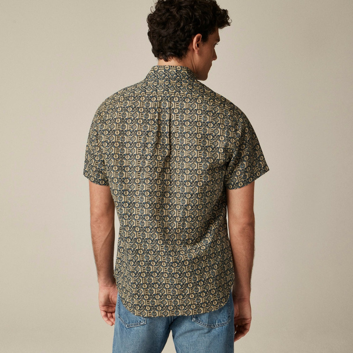 Men Short-sleeve slub cotton-linen blend camp-collar shirt in print - J.Crew