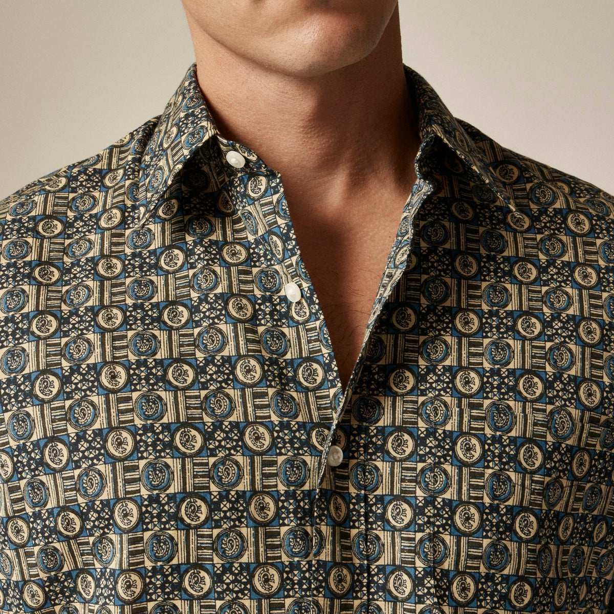 Men Short-sleeve slub cotton-linen blend camp-collar shirt in print - J.Crew
