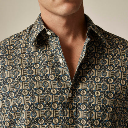 Men Short-sleeve slub cotton-linen blend camp-collar shirt in print - J.Crew