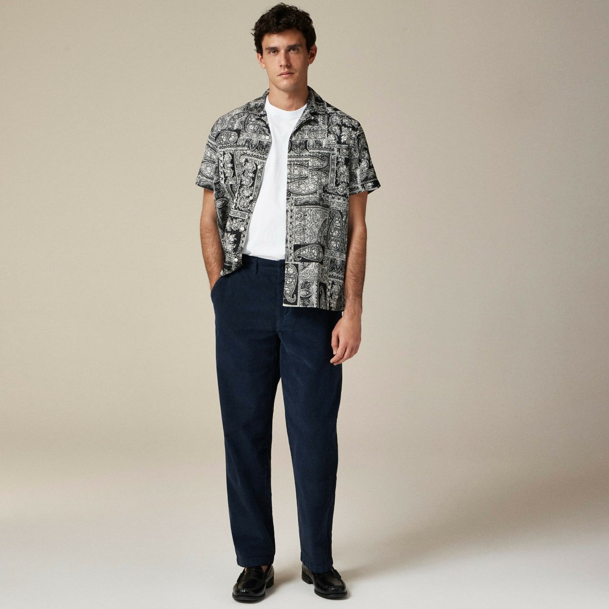 Men Short-sleeve slub cotton-linen blend camp-collar shirt in print - J.Crew