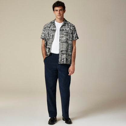 Men Short-sleeve slub cotton-linen blend camp-collar shirt in print - J.Crew