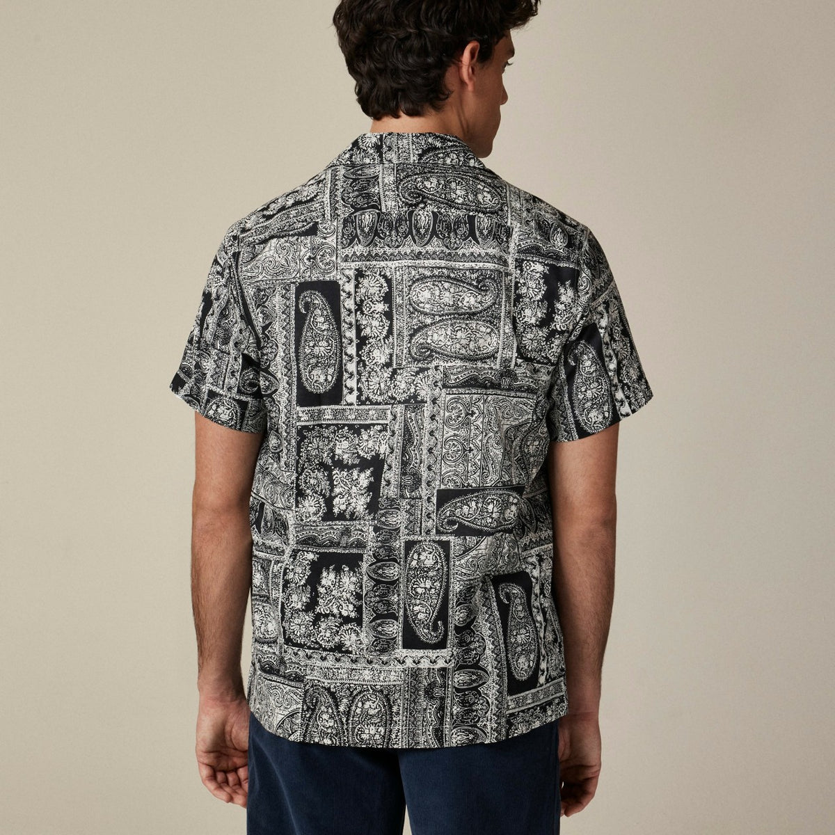 Men Short-sleeve slub cotton-linen blend camp-collar shirt in print - J.Crew