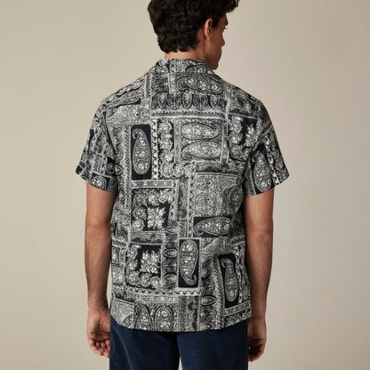 Men Short-sleeve slub cotton-linen blend camp-collar shirt in print - J.Crew