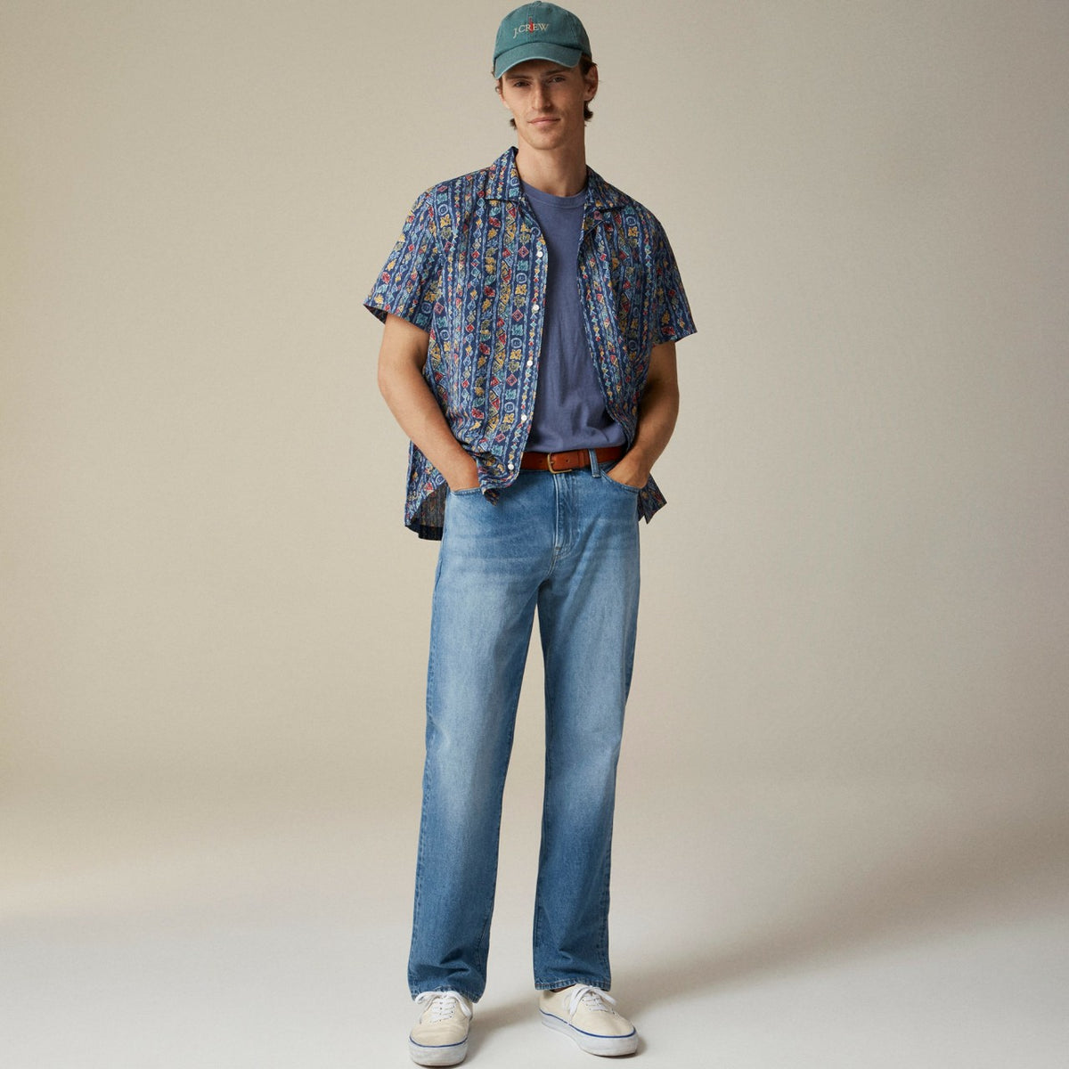 Men Short-sleeve slub cotton-linen blend camp-collar shirt in print - J.Crew
