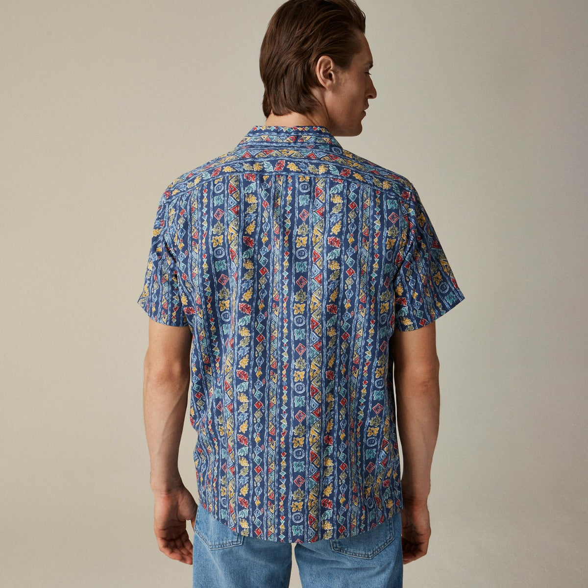 Men Short-sleeve slub cotton-linen blend camp-collar shirt in print - J.Crew