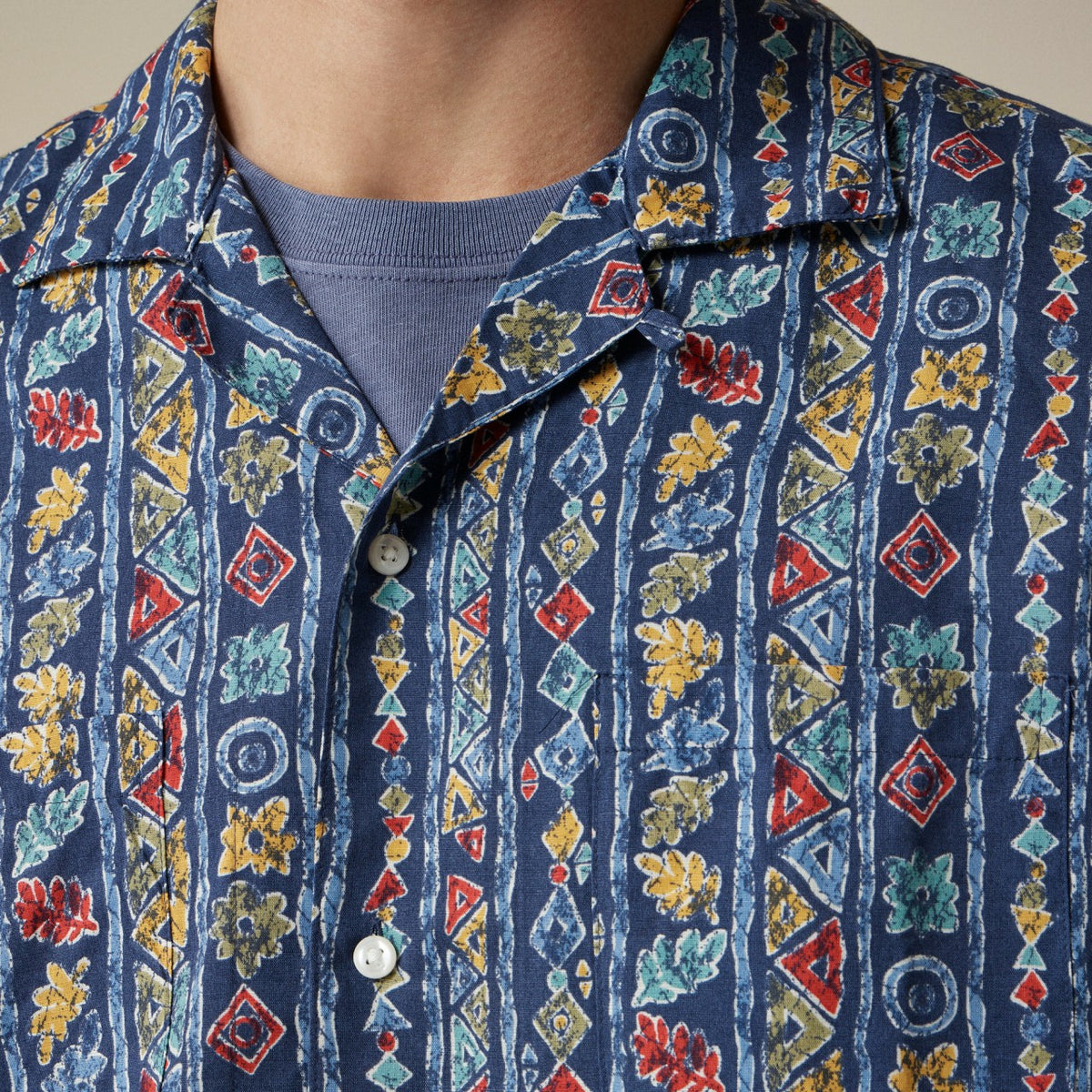 Men Short-sleeve slub cotton-linen blend camp-collar shirt in print - J.Crew