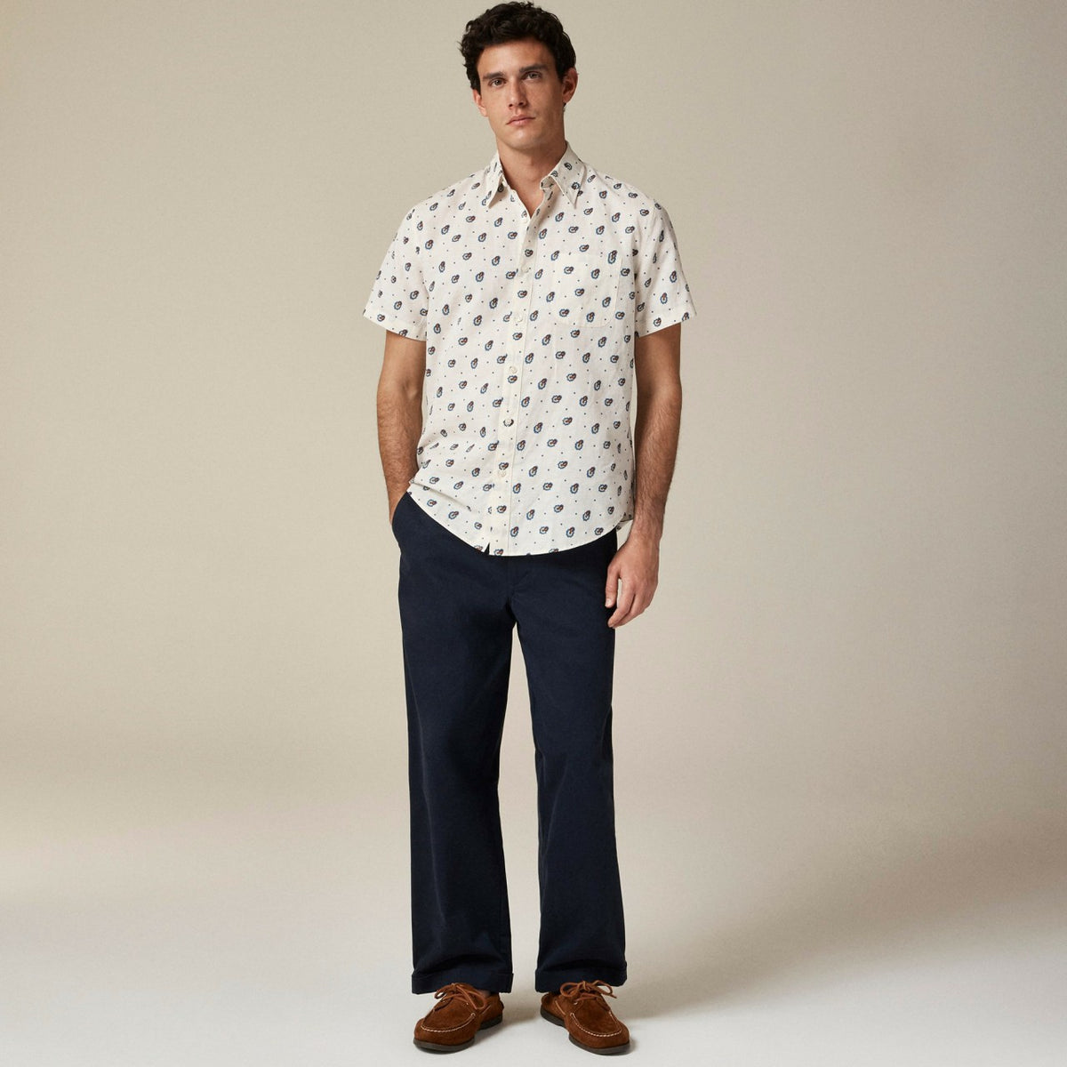 Men Short-sleeve cotton-linen blend shirt in print - J.Crew