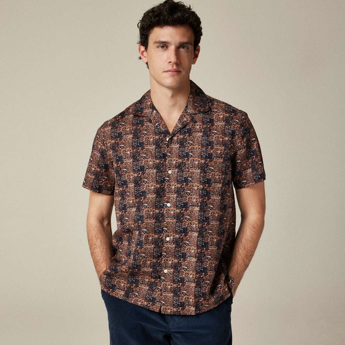 Men Short-sleeve cotton-linen blend shirt in print - J.Crew