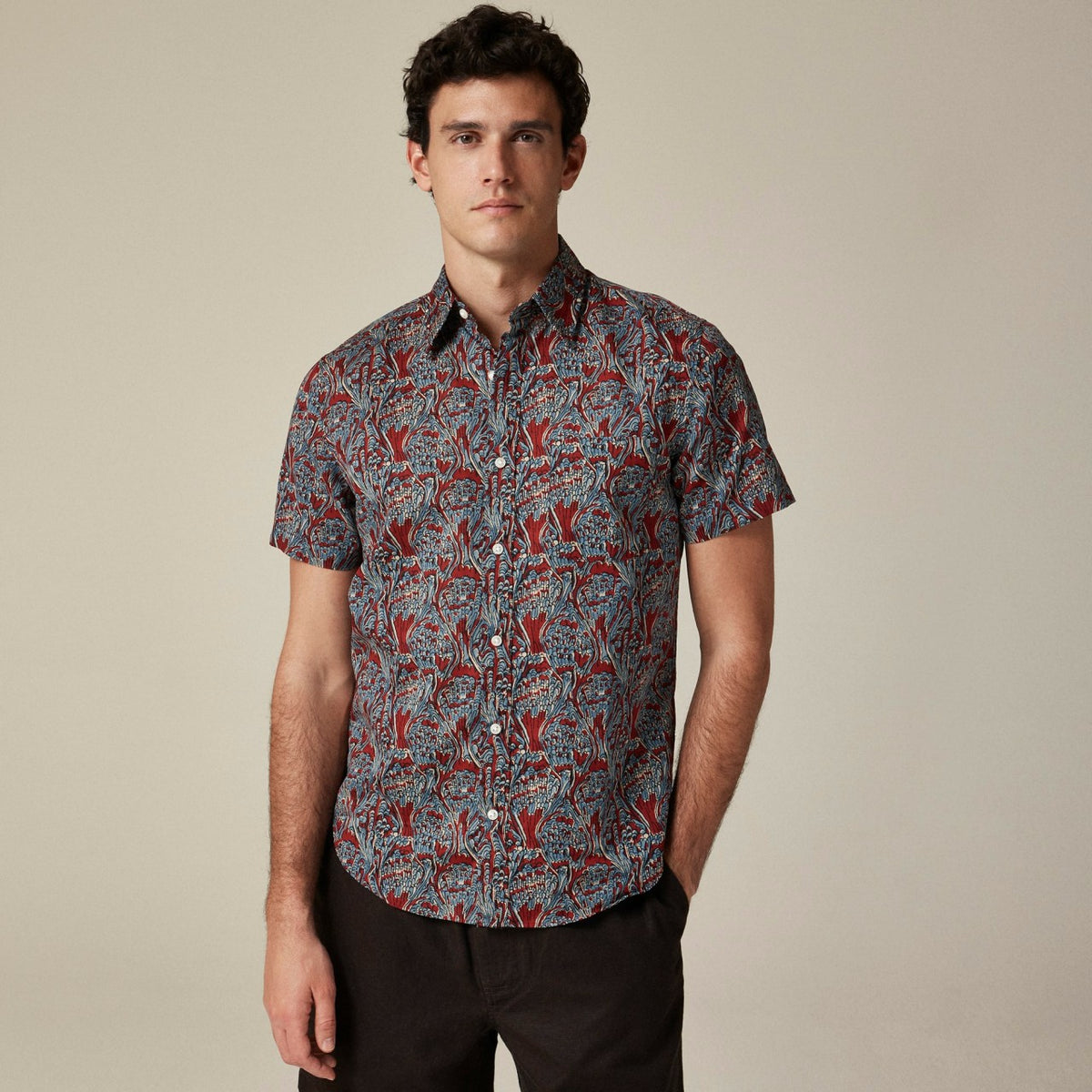 Men Short-sleeve cotton-linen blend shirt in print - J.Crew