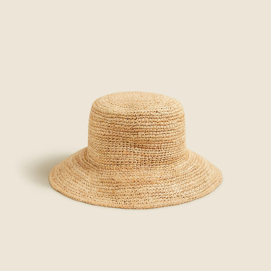 Women Wide-brim raffia bucket hat - J.Crew