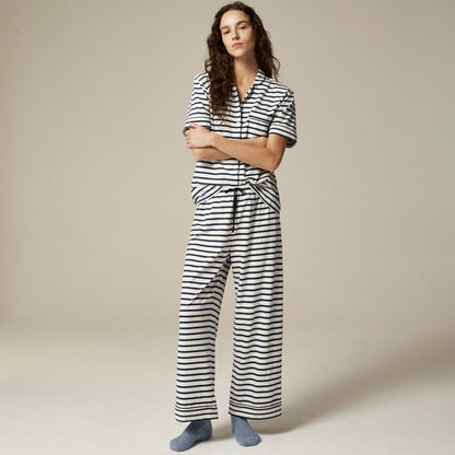 Women Dreamy cotton-blend short-sleeve pajama pant set in stripe - J.Crew