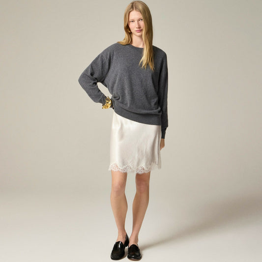 Women Gwen lace-trim slip skirt in textured satin - J.Crew