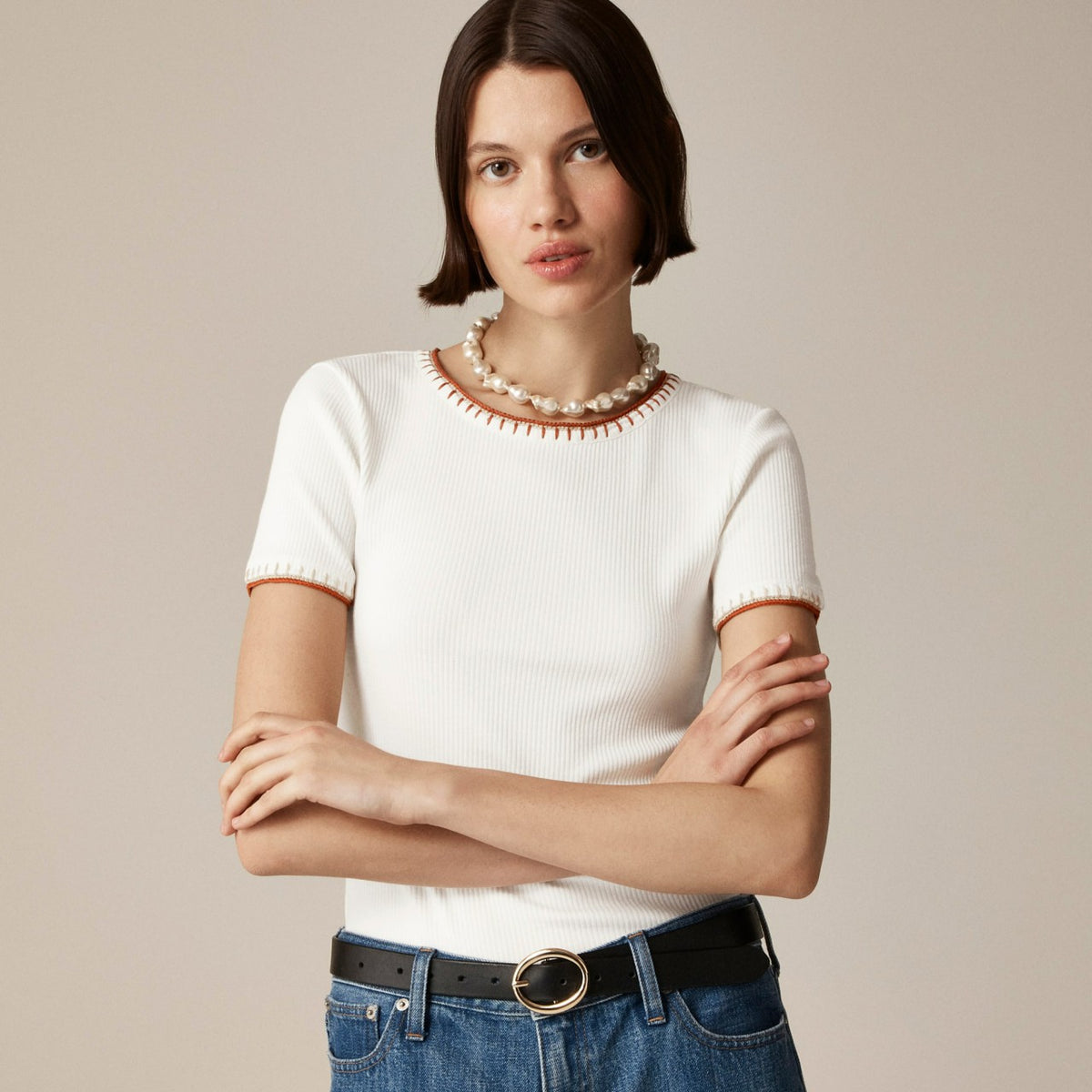 Women Vintage rib shrunken T-shirt with contrast stitch - J.Crew
