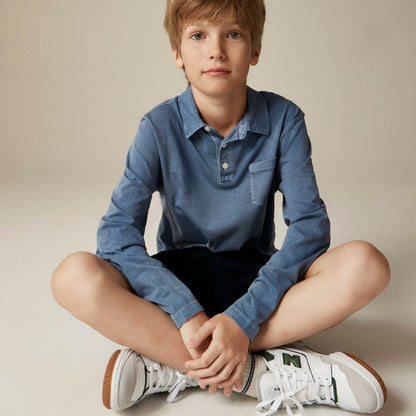Kids Kids' garment-dyed long-sleeve polo shirt in broken-in-jersey - J.Crew