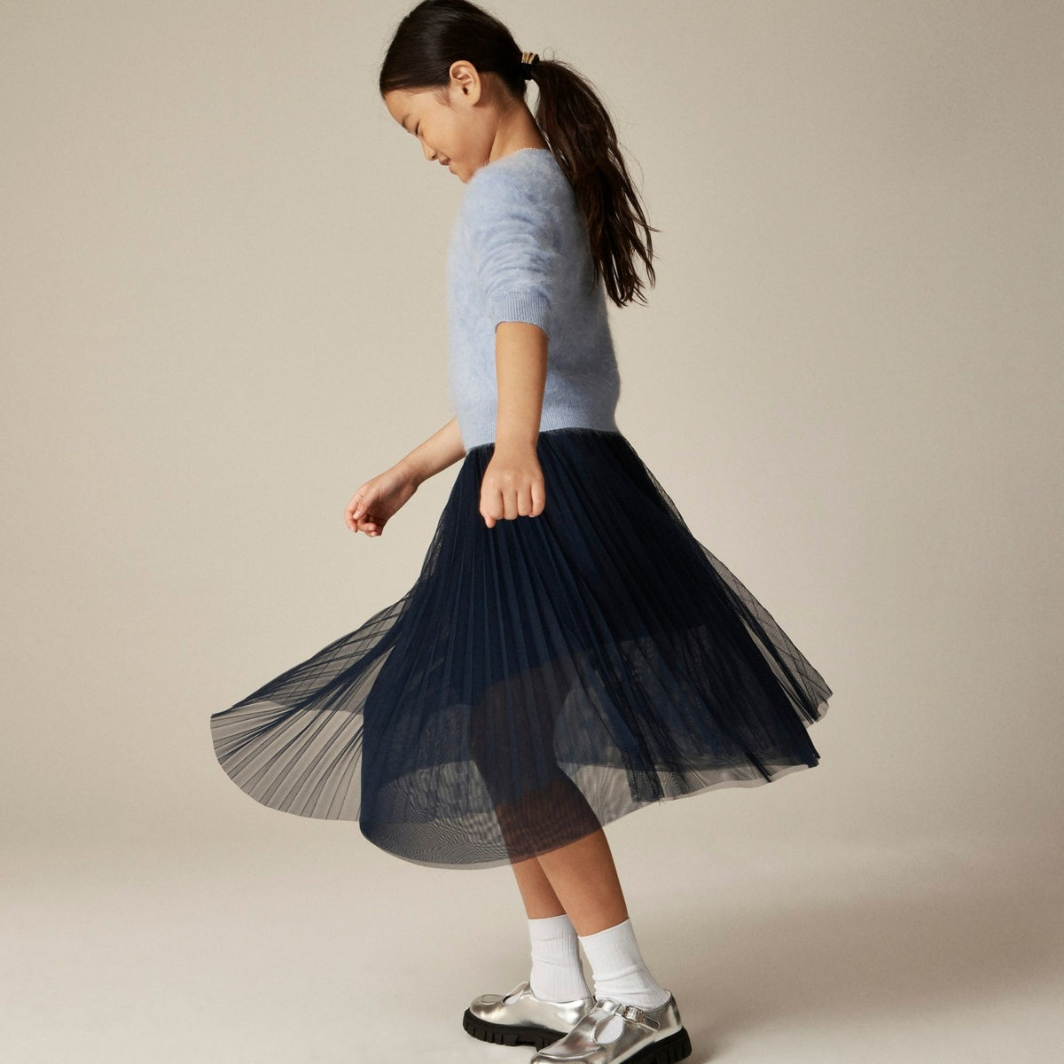 Kids Girls' pleated midi skirt in tulle - J.Crew