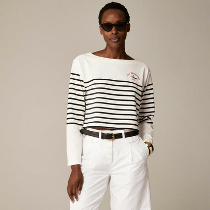 Women Limited-edition USA Swimming&reg; X J.Crew cropped boatneck T-shirt in striped mariner cotton - J.Crew