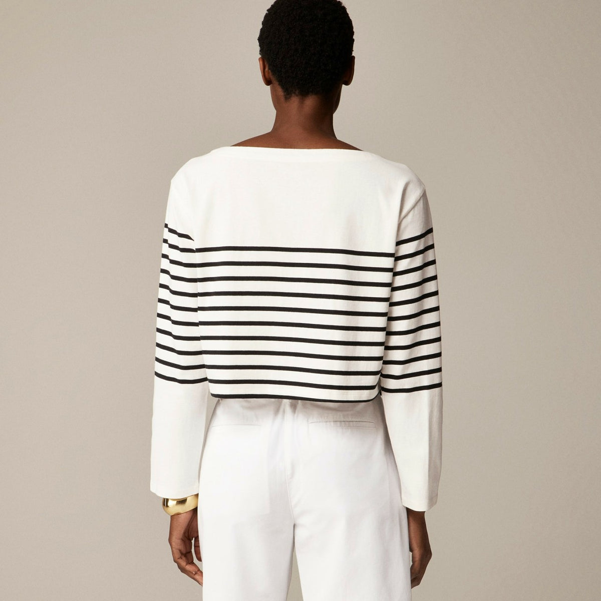 Women Limited-edition USA Swimming&reg; X J.Crew cropped boatneck T-shirt in striped mariner cotton - J.Crew