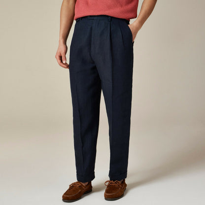 Men Relaxed-fit double-pleated trouser in linen herringbone - J.Crew