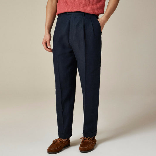 Men Relaxed-fit double-pleated trouser in linen herringbone - J.Crew