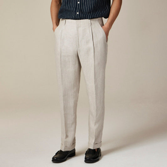 Men Crosby Classic-fit pleated suit pant in linen herringbone - J.Crew