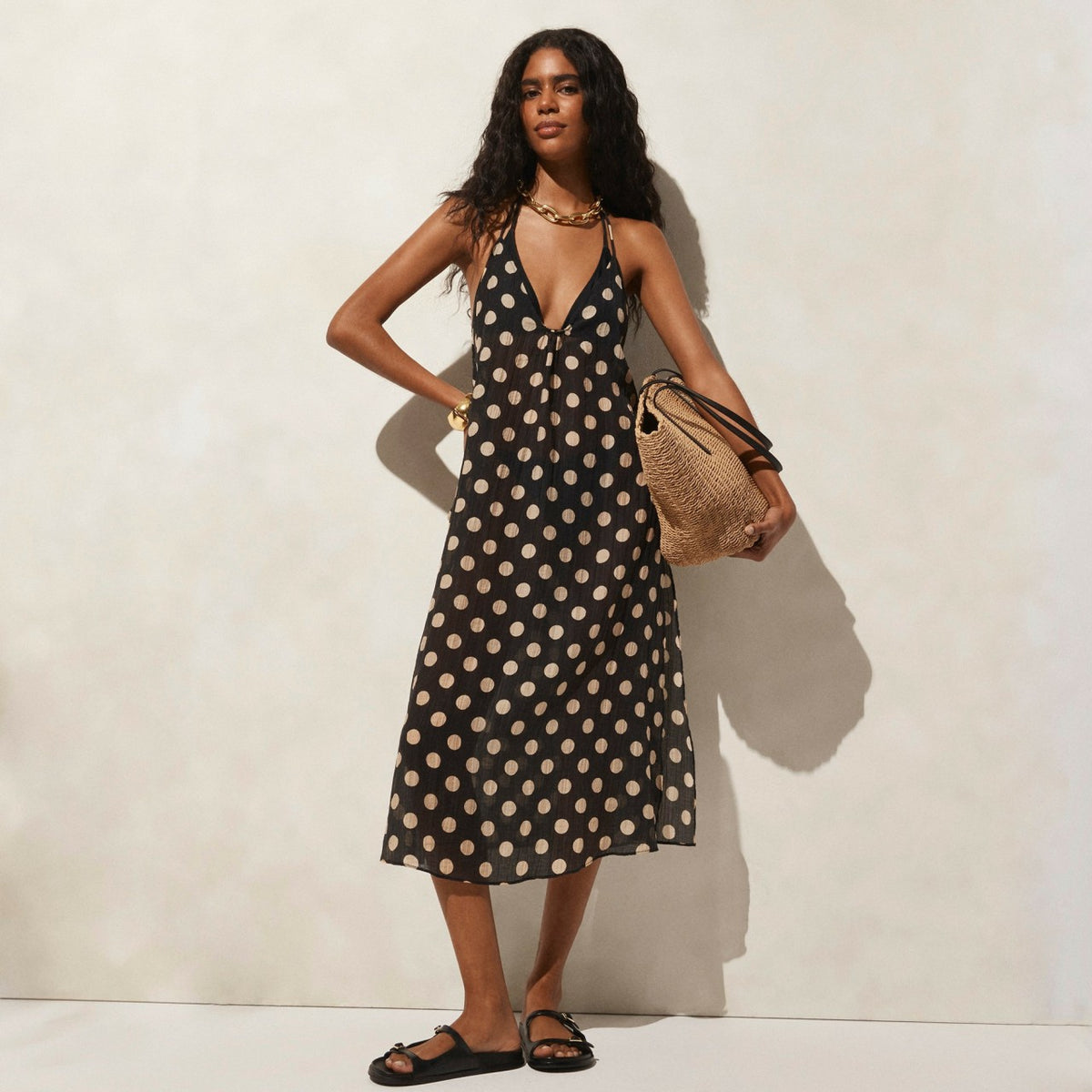 Women Crinkle side-tie dress in dot print - J.Crew