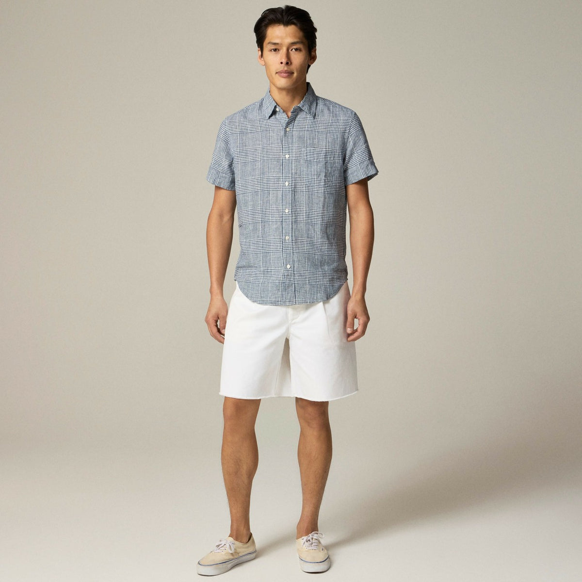 Men Short-sleeve linen point-collar shirt in print - J.Crew