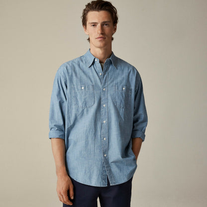 Men Giant-fit organic cotton chambray workshirt - J.Crew